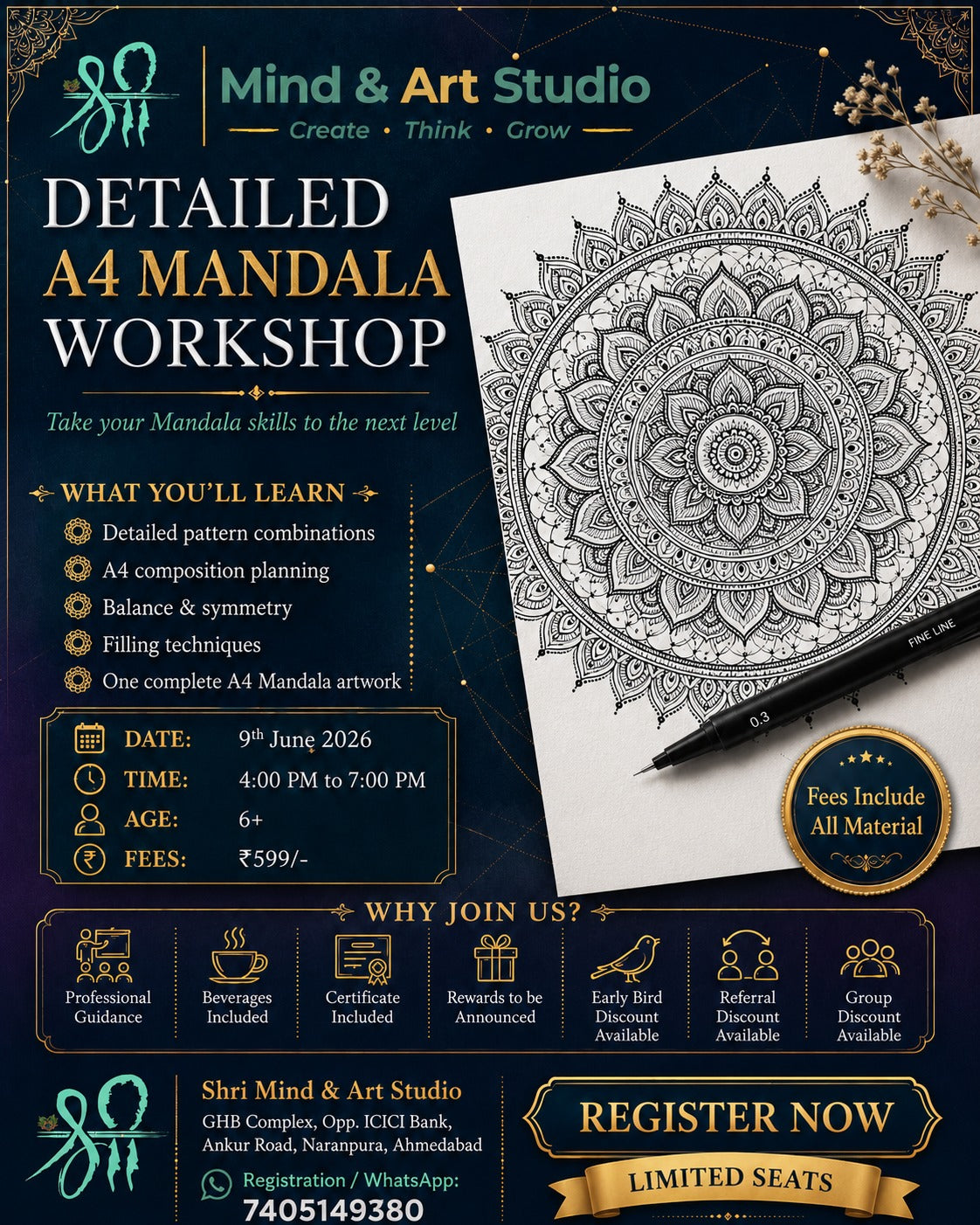 Detailed A4 Mandala Workshop